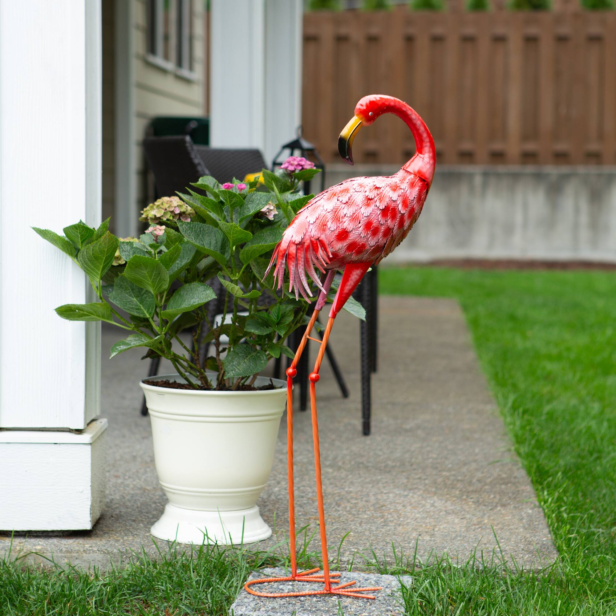33" Bright Standing Flamingo Looking Back